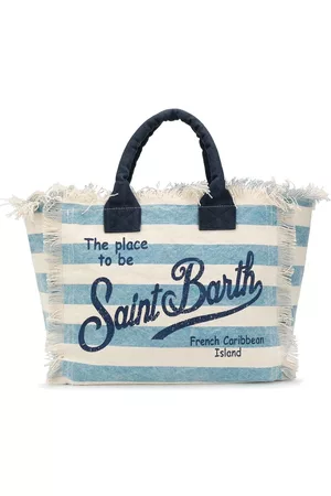 MC2 SAINT BARTH Women Beach Bags - Striped logo print beach bag - Blue