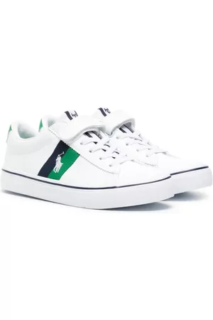 Ralph Lauren Boys Low Top Sneakers - Embroidered-logo leather low-top sneakers - White