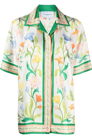 Casablanca Women Twill Shirts - L'Arche Fleurie flower-print silk-twill shirt - White