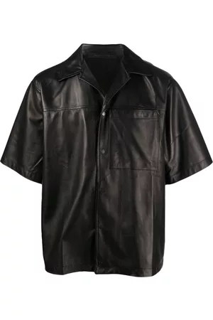 SALVATORE SANTORO Men Leather Jackets - Leather shirt jacket - Black