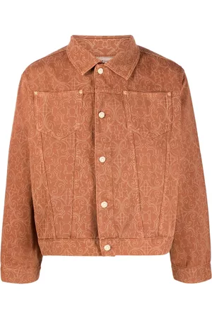 Drôle de Monsieur Men Denim Jackets - Floral-motif denim shirt jacket - Brown