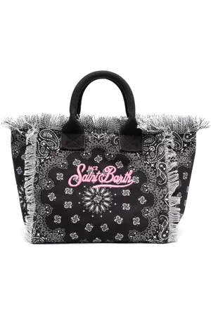 MC2 SAINT BARTH Women Beach Bags - Embroidered-logo frayed-edge beach bag - Black