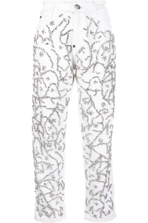 Philipp Plein Crystal-embellished mom-cut leg jeans