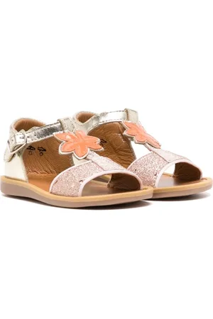 Pom d'Api Sandals - Floral-appliqué metallic-effect sandals - Pink