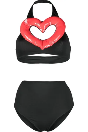 Moschino Women High Waisted Bikinis - Heart-shape halterneck bikini - Black