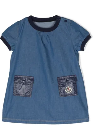 Moncler Girls Casual Dresses - Logo pockets denim dress - Blue