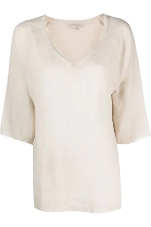 ANTONELLI Women Tunics - V-neck linen tunic top - Neutrals
