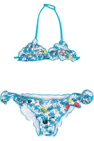 MC2 SAINT BARTH Girls Bikinis - Smurf-print ruffle-detail bikini - Blue