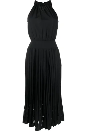 Moschino Women Midi Dresses - Laser-cut pleated midi dress - Black
