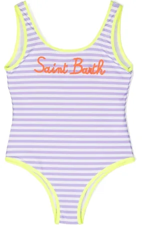 MC2 SAINT BARTH Girls Swimsuits - Striped logo-print swimsuit - White