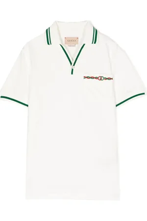 Gucci Boys Polo T-Shirts - Contrast-trim polo shirt - White