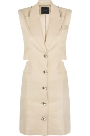 Pinko Women Party Mini Dresses - Cutout linen-blend blazer minidress - Neutrals