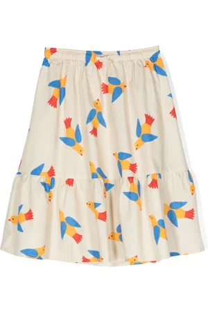 Tiny Cottons Girls Printed Skirts - Brid-print drawstring cotton skirt - Neutrals