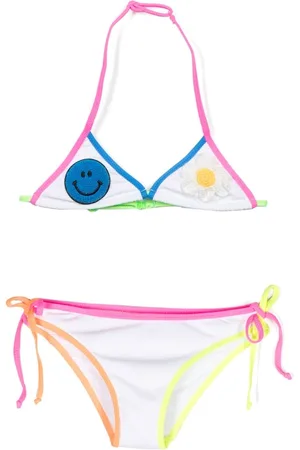 MC2 SAINT BARTH Girls Bikinis - Contrasting-border flower-appliqué bikini - White