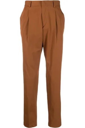 Manuel Ritz Men Formal Pants - Pleat-detail cotton tailored trousers - Brown