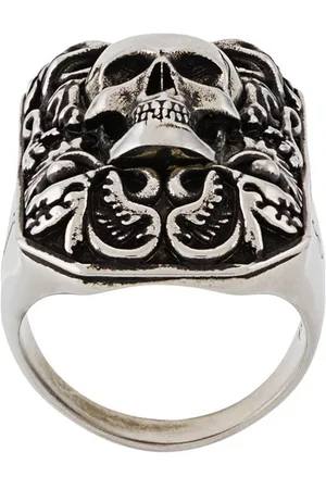 Alexander McQueen Men Rings - Engraved skull ring - Silver