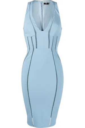 Elisabetta Franchi Women Bodycon Dresses - Sleeveless fitted midi dress - Blue