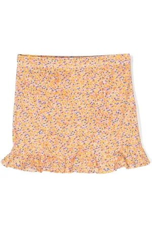 Tiny Cottons Girls Printed Skirts - Floral-print flared skirt - Orange