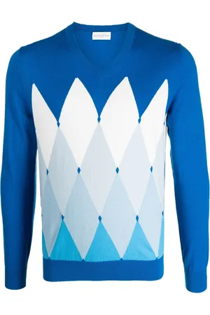 BALLANTYNE Men Sweatshirts - Argyle-pattern knit jumper - Blue