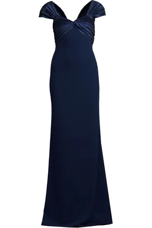 Tadashi Shoji Women Evening Dresses - Geller draped short-sleeve gown - Blue