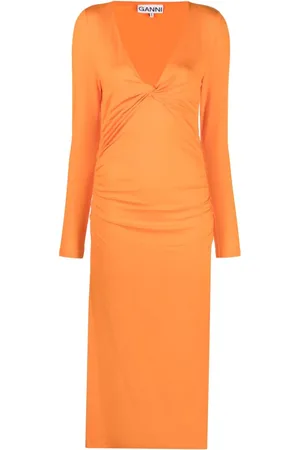 Ganni V-neck long-sleeve dress