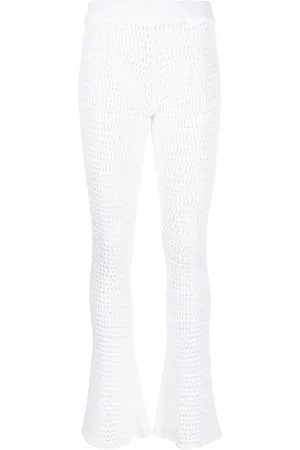 Dsquared2 Women Wide Leg Pants - Crochet-knit flared trousers - White