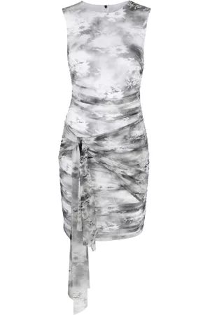 Msgm Women Mini Dresses - Ruched tie-waist mesh minidress - Grey