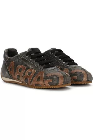 Dolce & Gabbana Boys Low Top Sneakers - Logo-patch low-top leather sneakers - Black