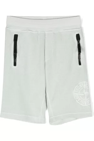Stone Island Boys Shorts - Debossed-logo cotton shorts - Green