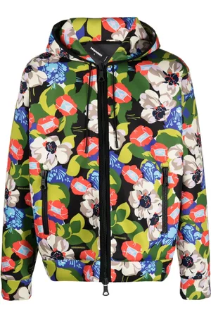 Dsquared2 Men Floral Jackets - Floral-print hooded jacket - Green