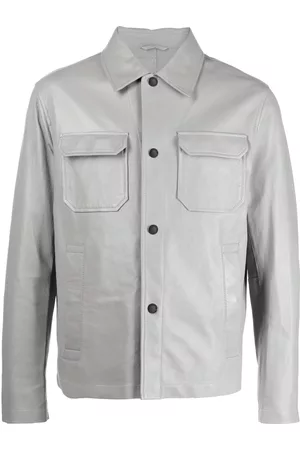 Emporio Armani Men Leather Jackets - Logo-patch leather jacket - Grey