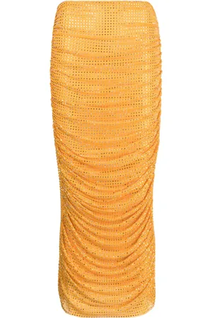 Self-Portrait Embellished ruched midi skirt