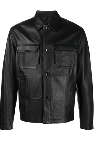 Emporio Armani Men Leather Jackets - Logo-patch leather jacket - Black