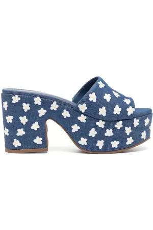 Larroude Women Mules - 90mm floral-embroidered mules - BLUE