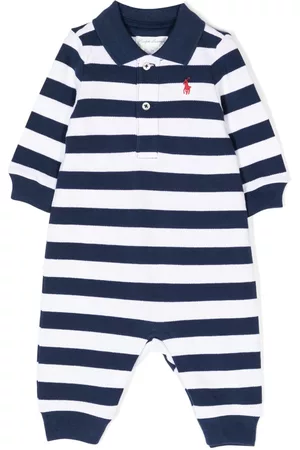 Ralph Lauren Rompers - Embroidered-logo striped cotton romper - Blue