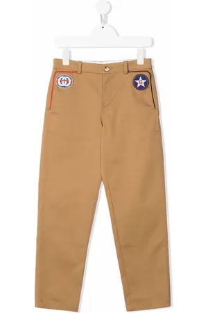 Gucci Boys Straight Leg Pants - Logo-patch straight-leg trousers - Brown