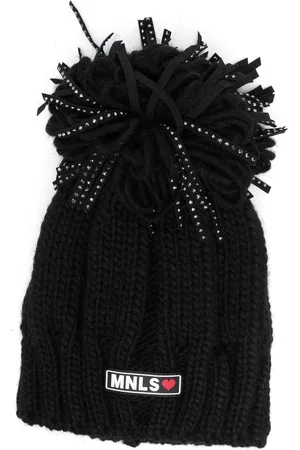 MONNALISA Girls Beanies - Logo-patch knitted beanie - Black