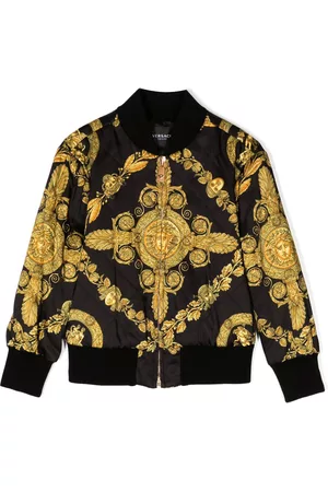 VERSACE Boys Bomber Jackets - Baroque-print quilted bomber jacket - Black