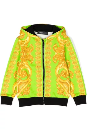 VERSACE Jackets - Baroque-print hooded jacket - Green