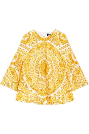 VERSACE Girls Blouses - Baroque-print cotton blouse - Yellow