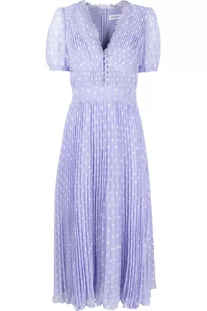 Self-Portrait Women Printed Dresses - Polka-dot print pleated chiffon midi dress - Purple