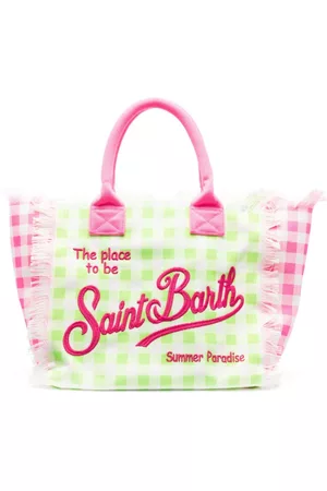 MC2 SAINT BARTH Women Beach Bags - Vanity logo-embroidered checked beach bag - Green