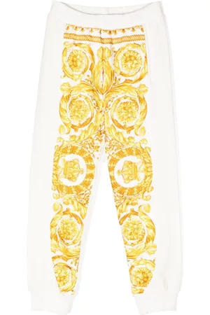 VERSACE Girls Sweatpants - Baroque-print cotton track pants - Yellow