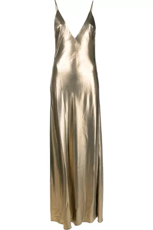 GALVAN Women Party Dresses - V-neck silk gown - Gold