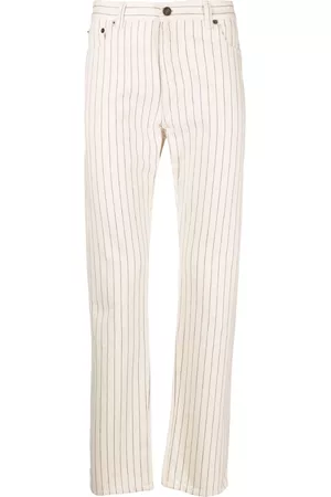 Saint Laurent Men Straight Jeans - Pinstripe-pattern denim jeans - Neutrals