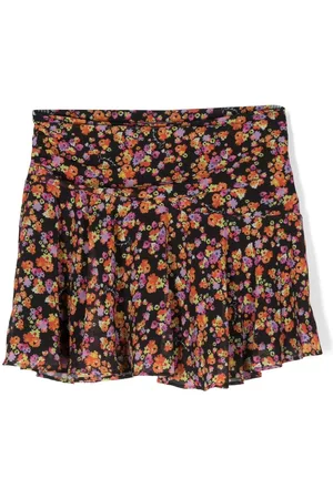 Pinko Kids Girls Printed Skirts - Floral-print ruffled skirt - Black