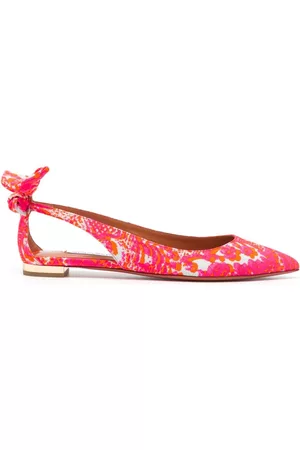 Aquazzura Women Floral shoes - Bow Tie floral-print ballerina shoes - Orange