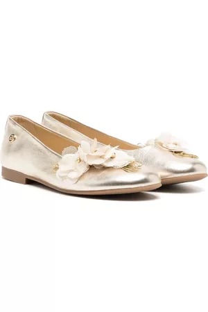 Andanines Floral shoes - Floral applique leather ballerina shoes - Gold