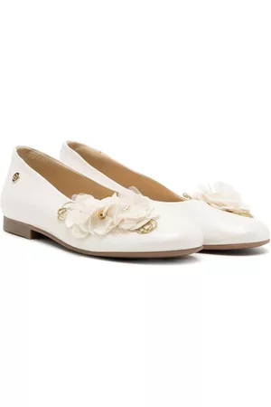 Andanines Floral shoes - Floral-applique leather ballerina shoes - White