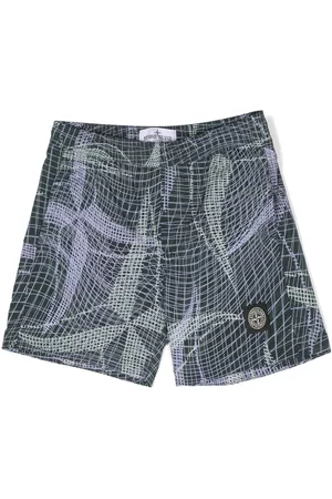Stone Island Boys Swim Shorts - Compass-patch abstract-print swim shorts - Green
